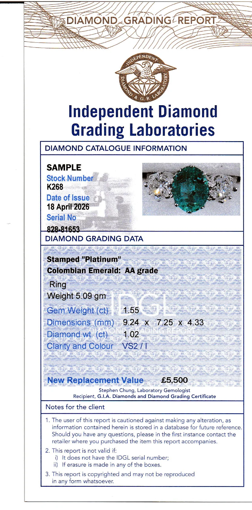 Valuation of Coloured Gem Set Rings Sample