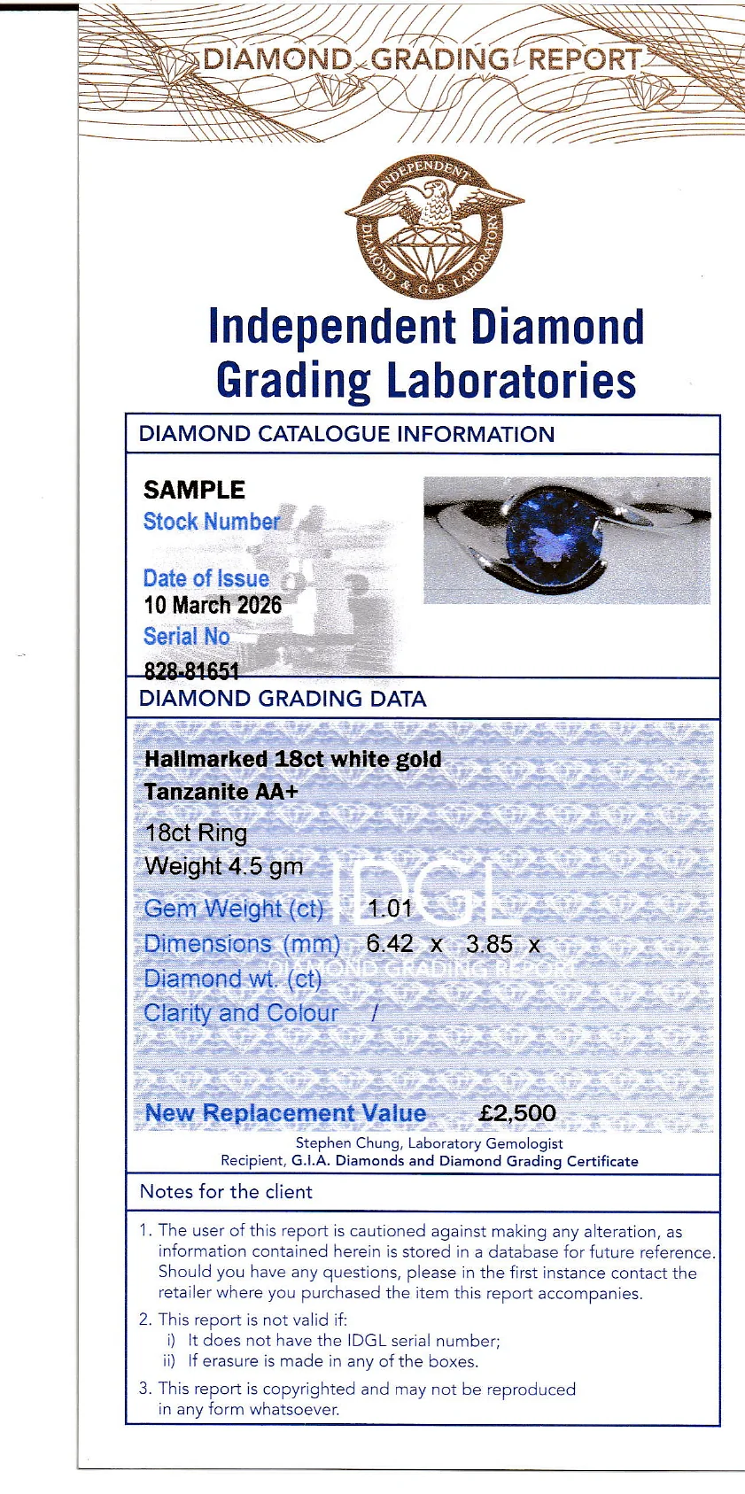 Valuation of Coloured Gem Set Rings Sample