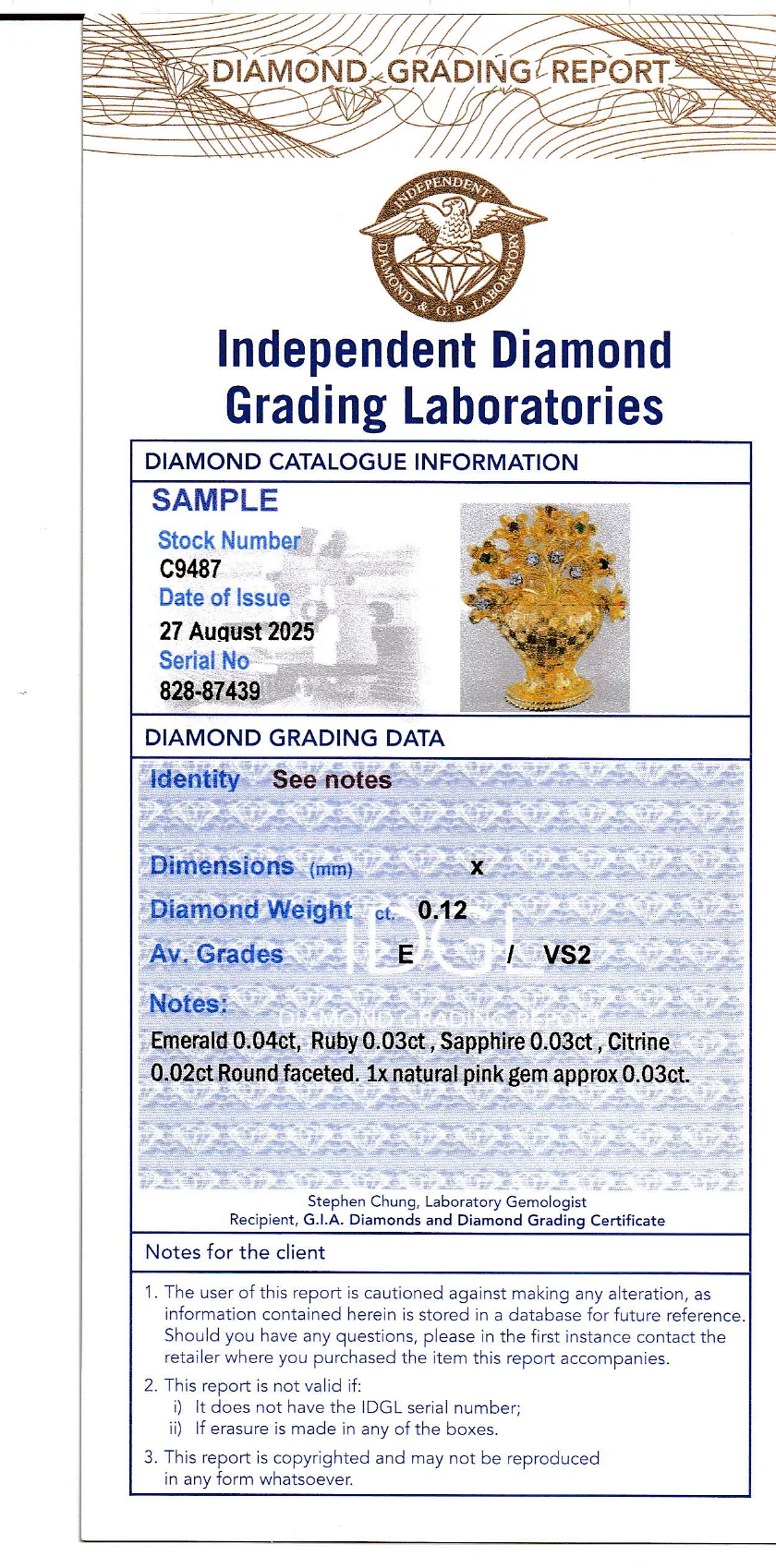 Coloured Gems Reports Sample