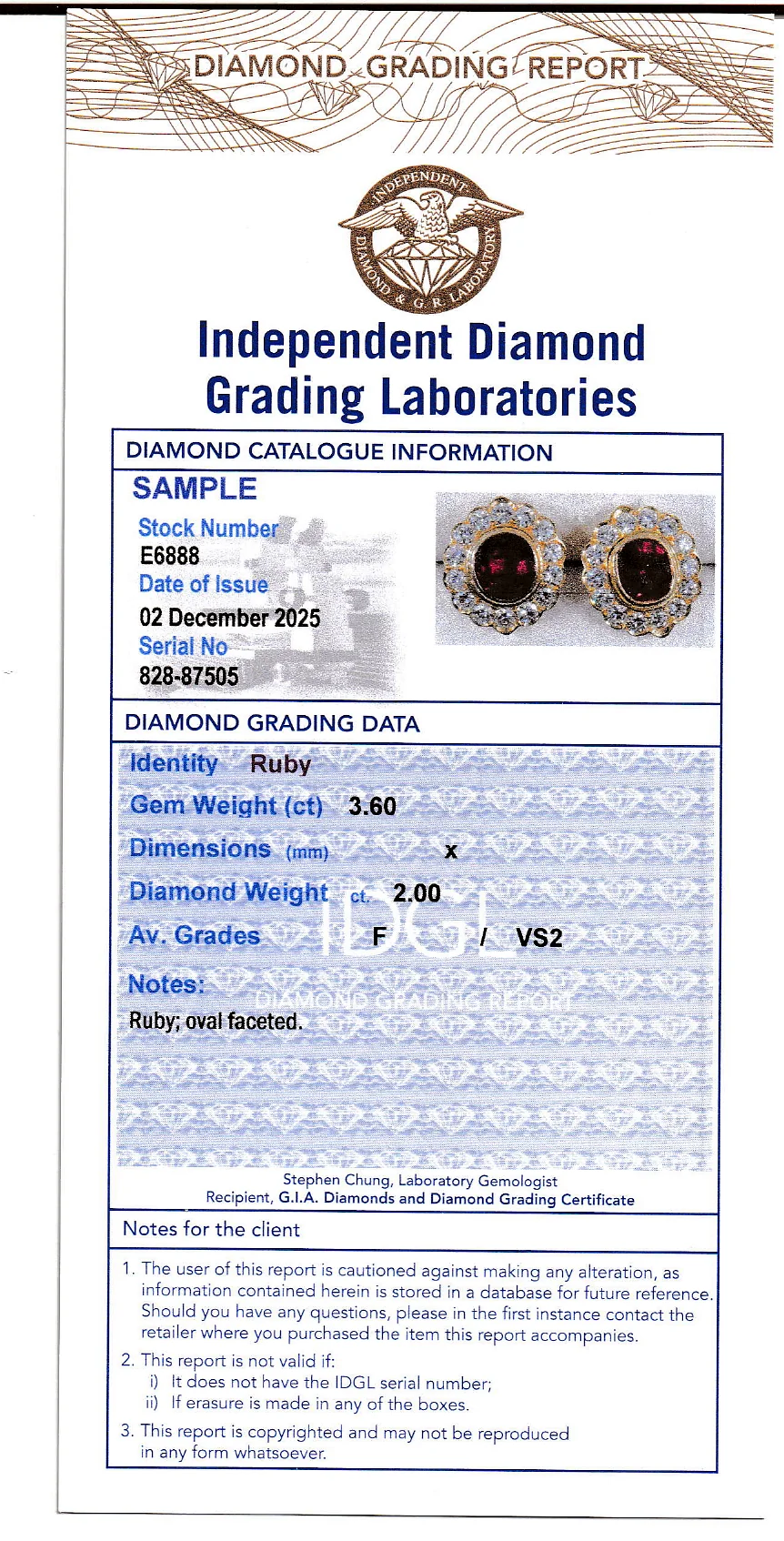 Coloured Gems Reports Sample