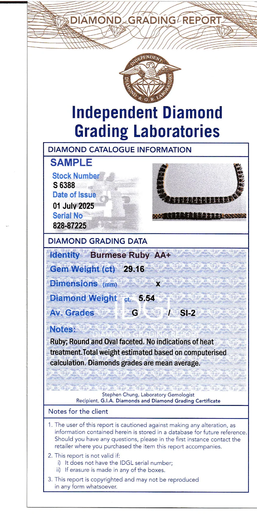 Coloured Gems Reports Sample