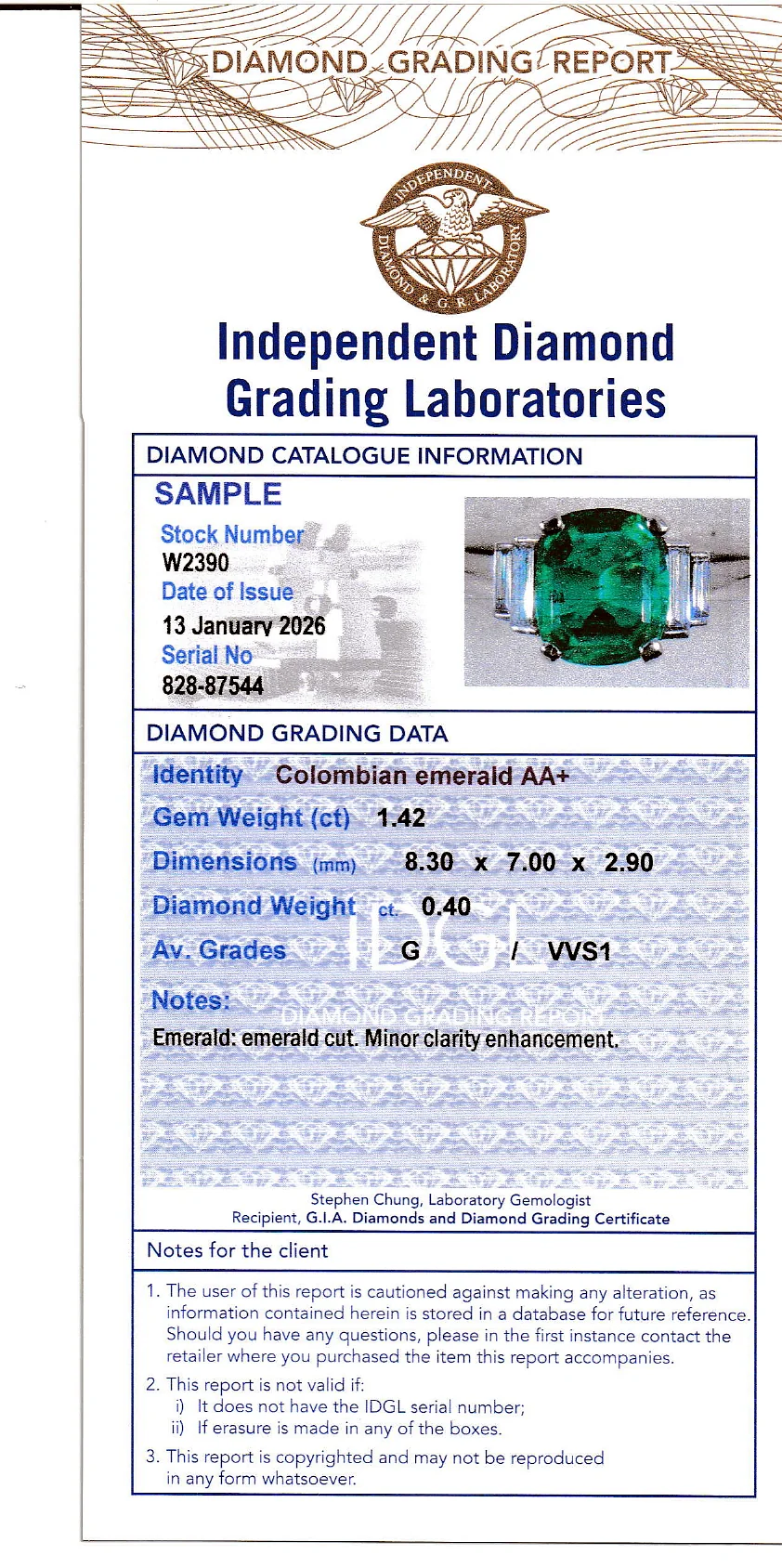 Coloured Gems Reports Sample