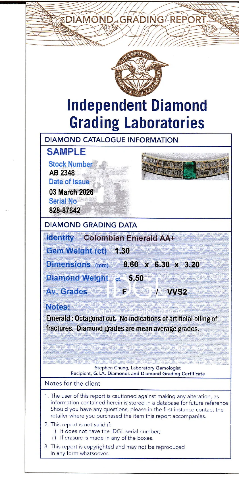 Coloured Gems Reports Sample