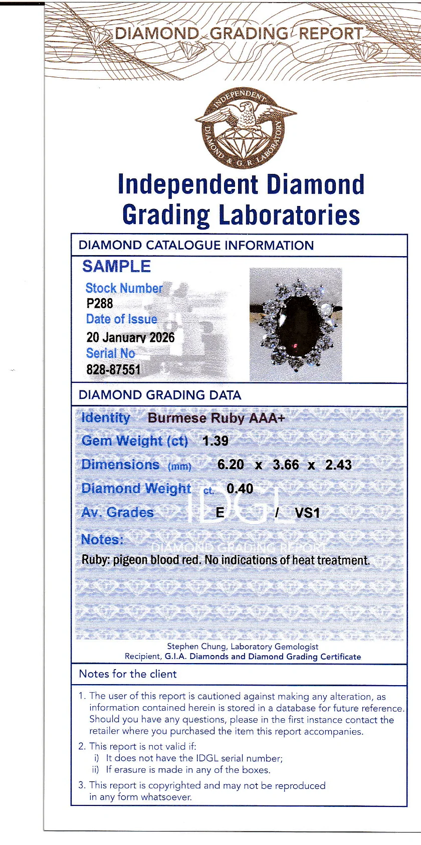 Coloured Gems Reports Sample