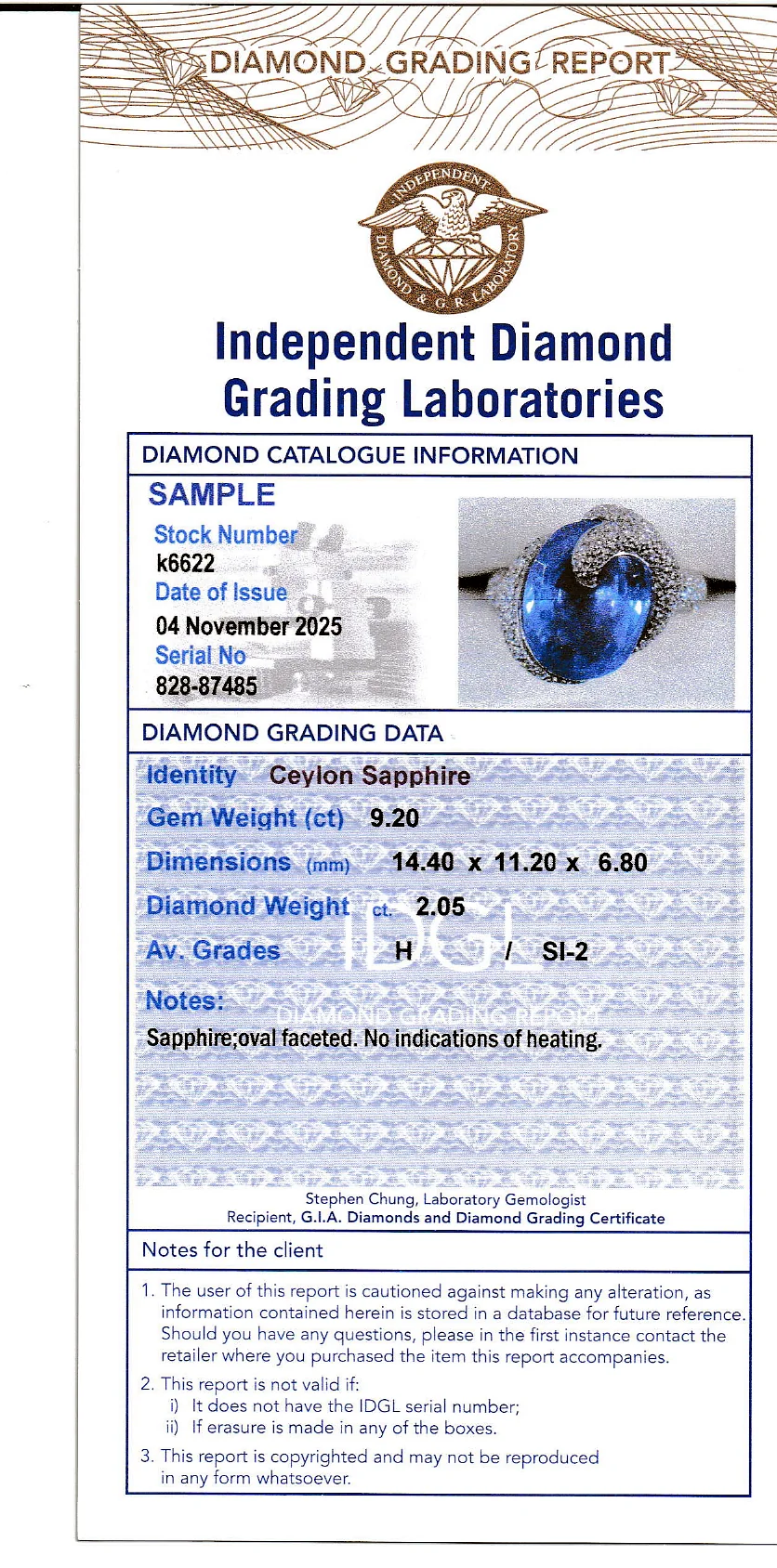 Coloured Gems Reports Sample