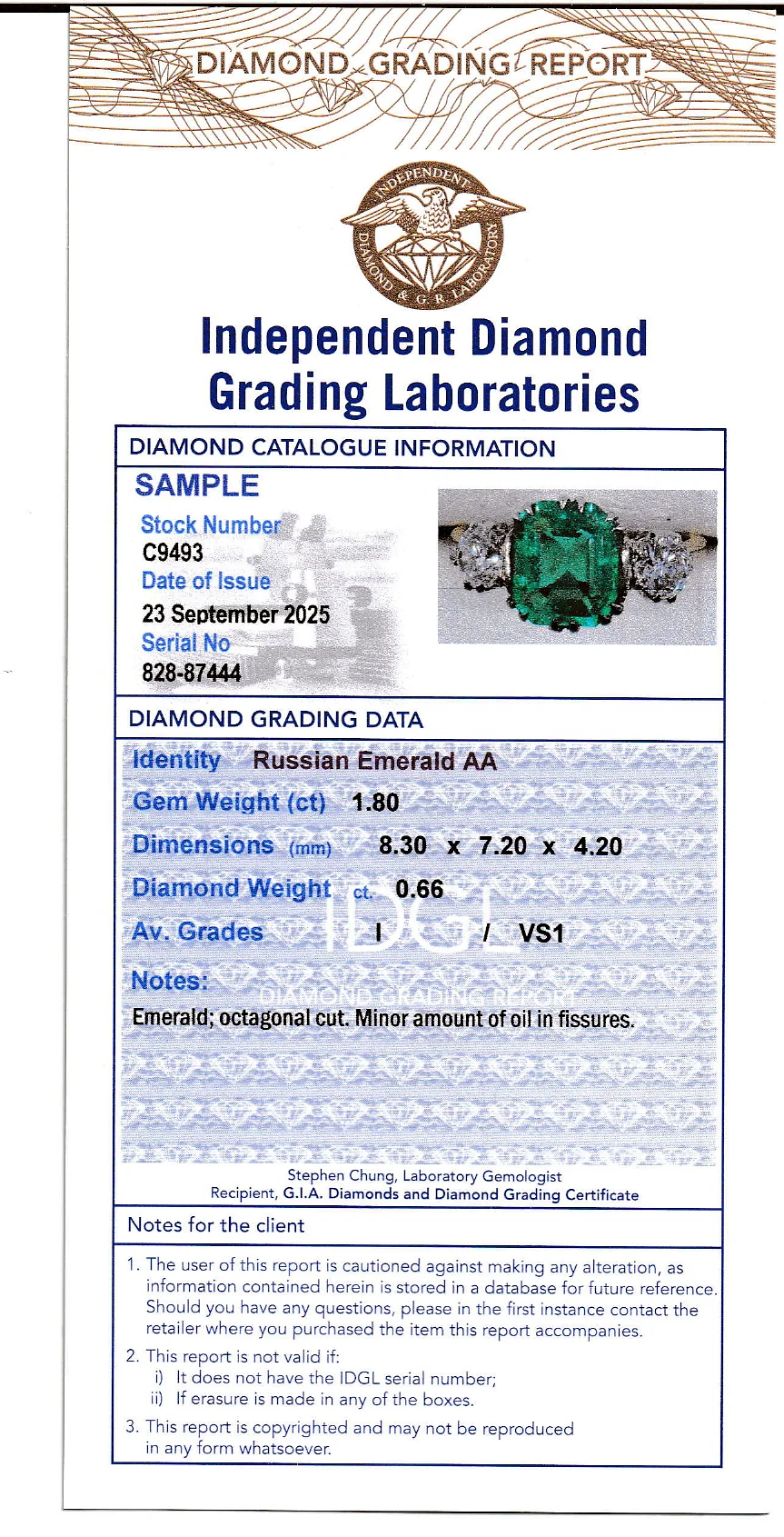 Coloured Gems Reports Sample