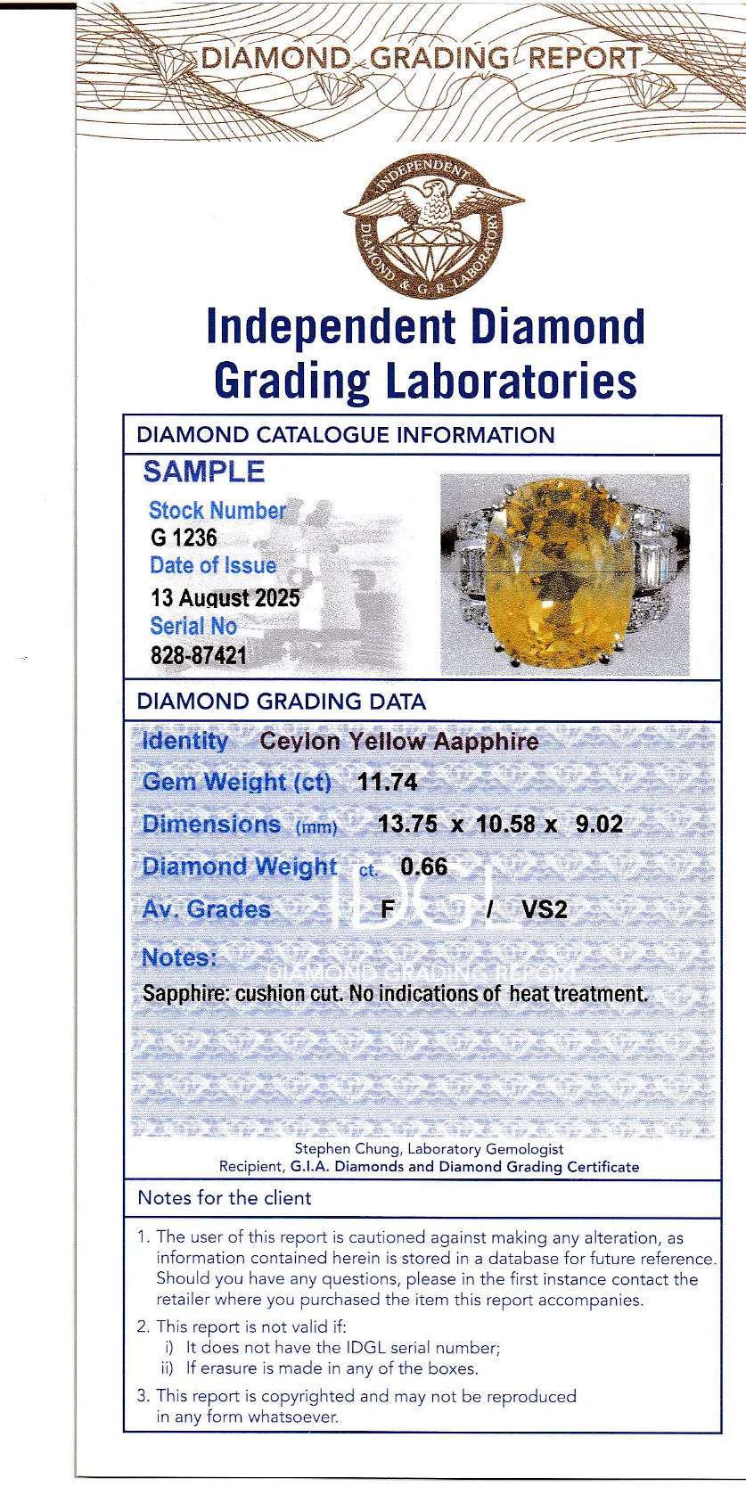Coloured Gems Reports Sample