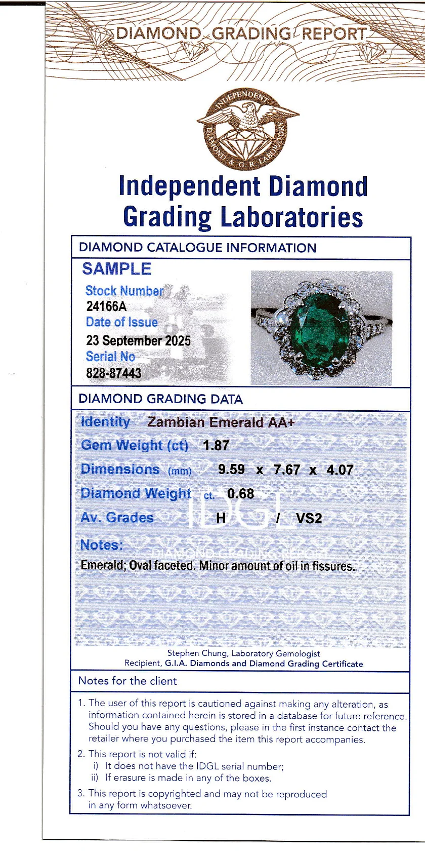 Coloured Gems Reports Sample