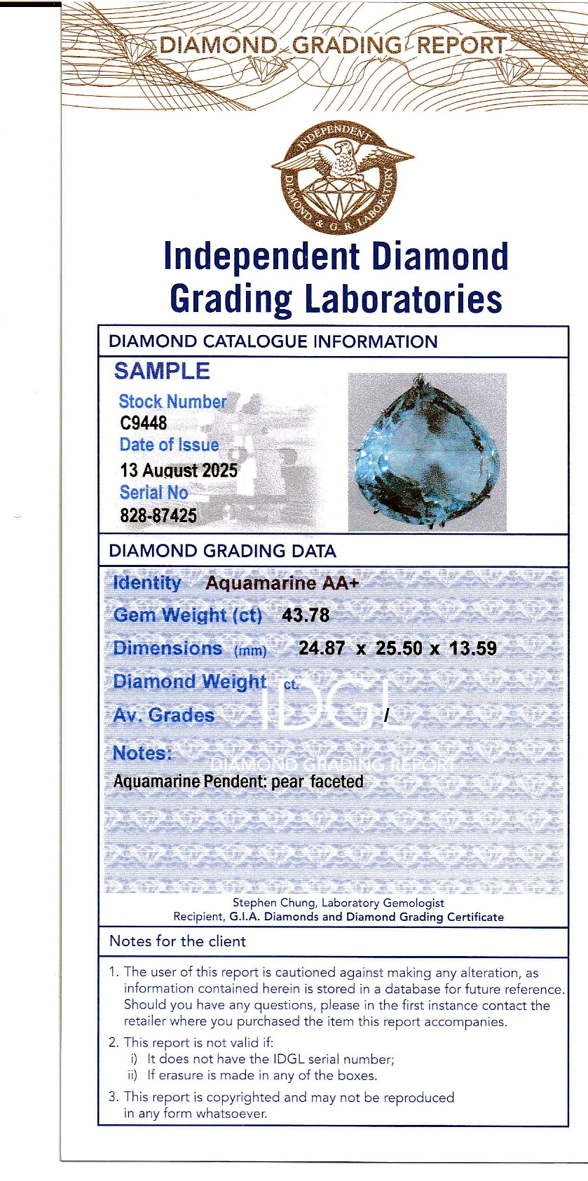Coloured Gems Reports Sample