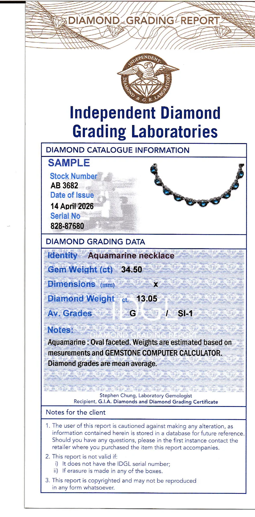 Coloured Gems Reports Sample