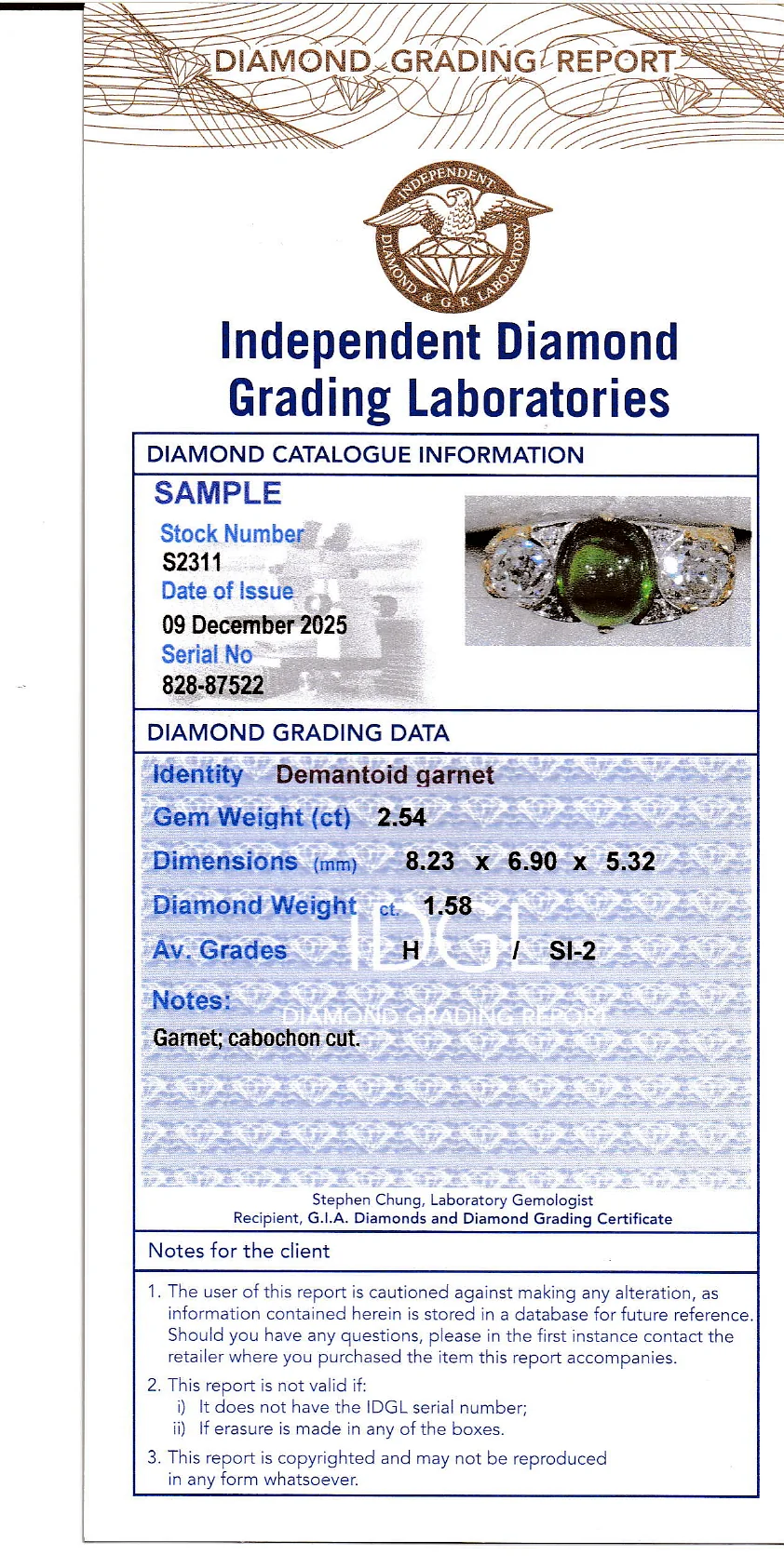 Coloured Gems Reports Sample