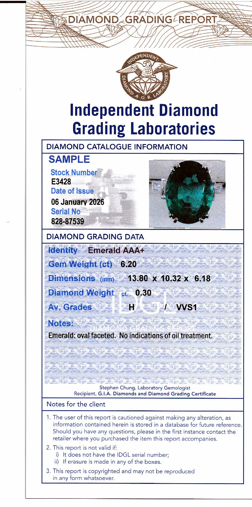 Coloured Gems Reports Sample