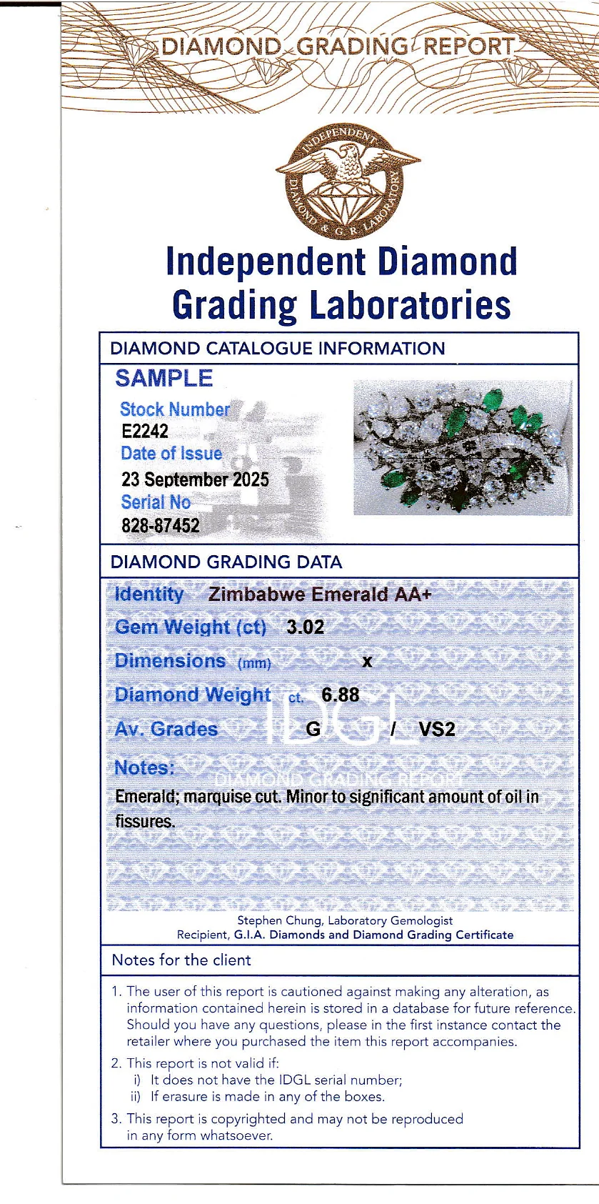 Coloured Gems Reports Sample