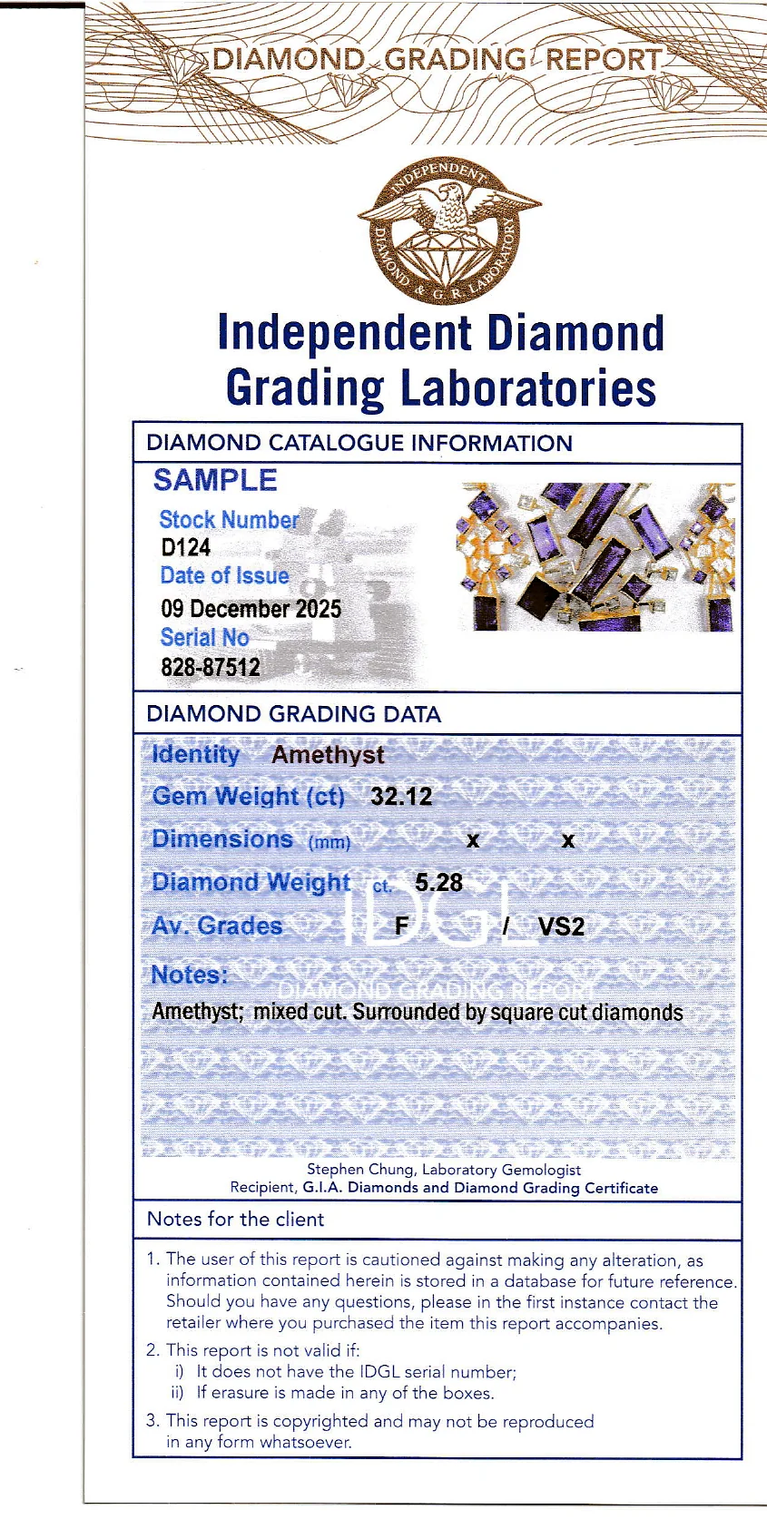Coloured Gems Reports Sample