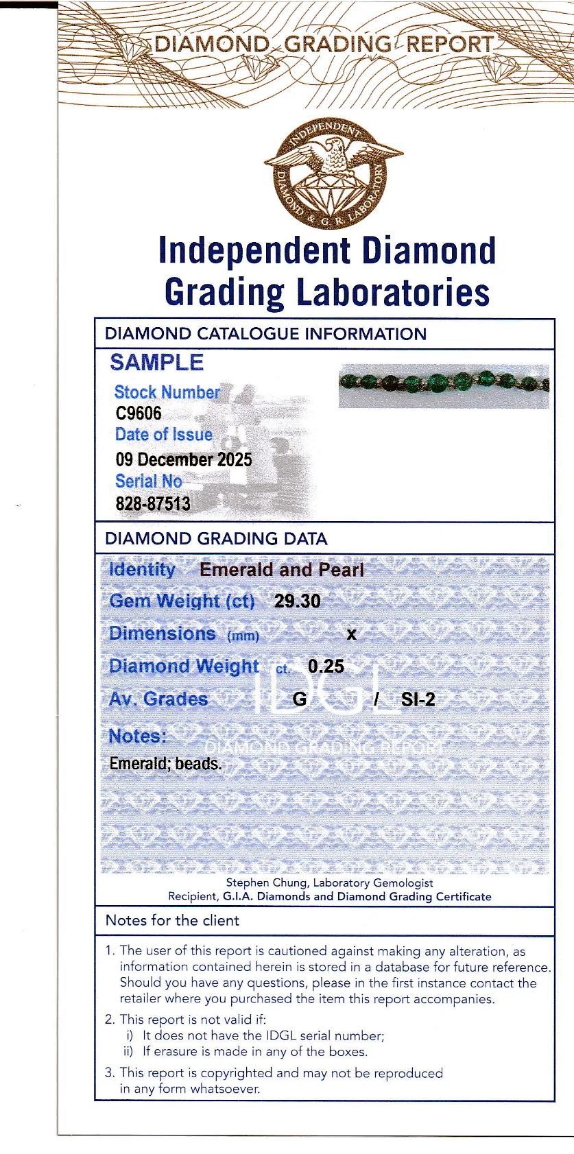 Coloured Gems Reports Sample