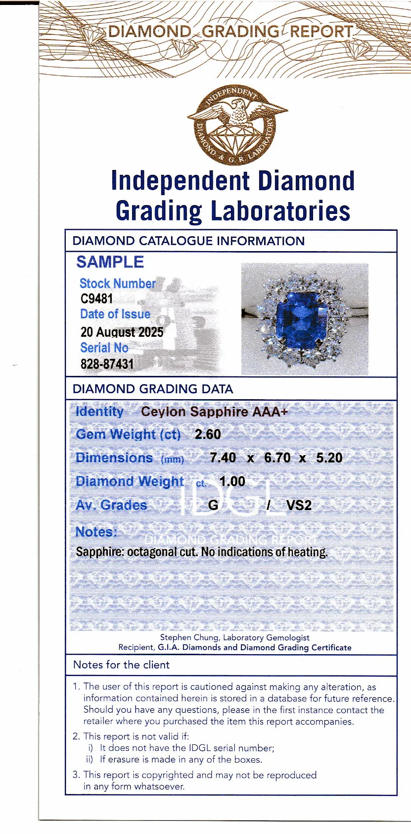 Coloured Gems Reports Sample