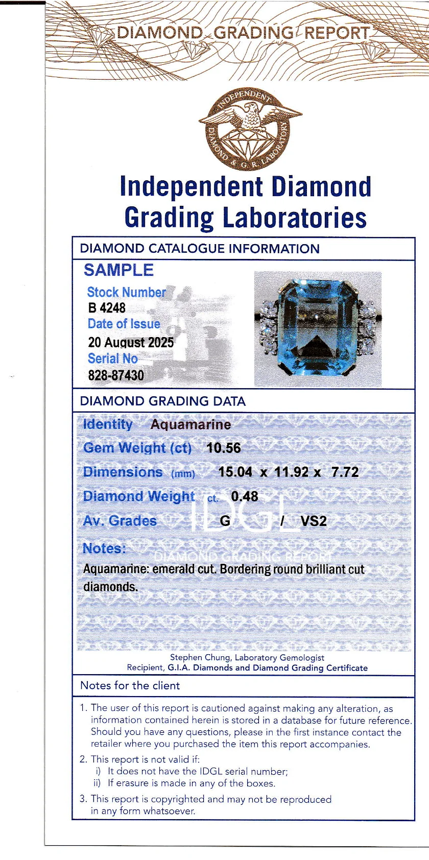 Coloured Gems Reports Sample