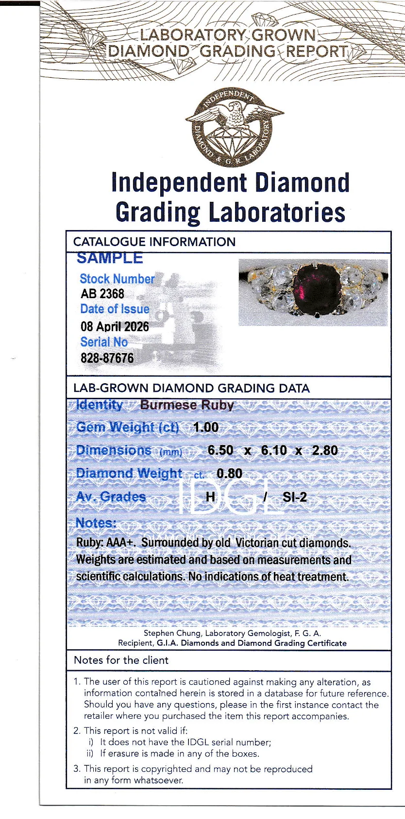 Coloured Gems Reports Sample