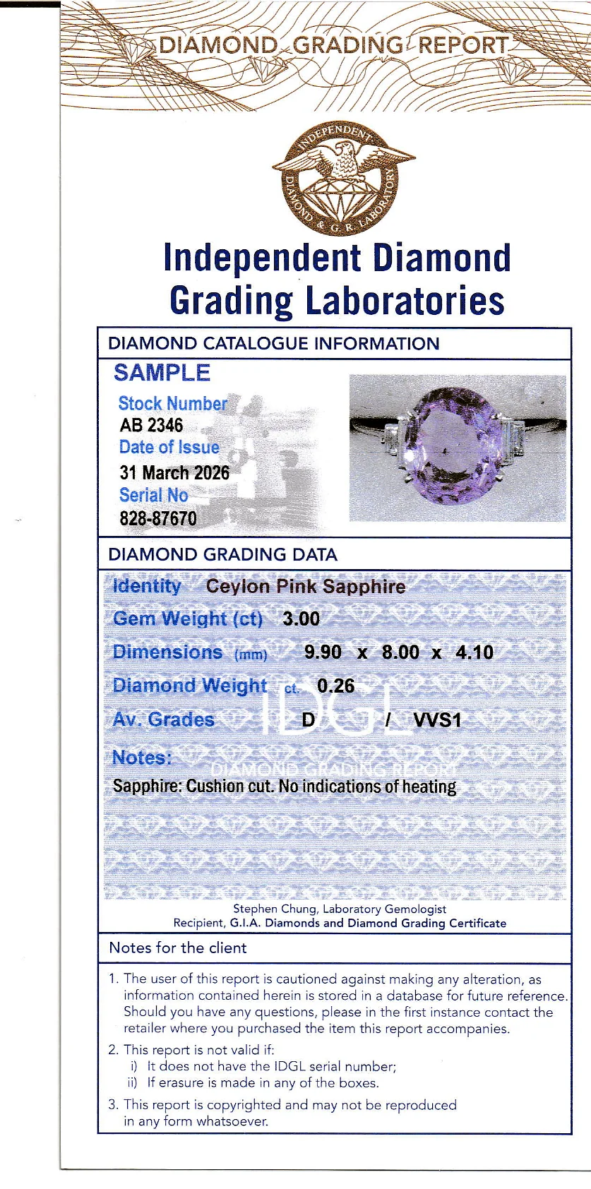 Coloured Gems Reports Sample