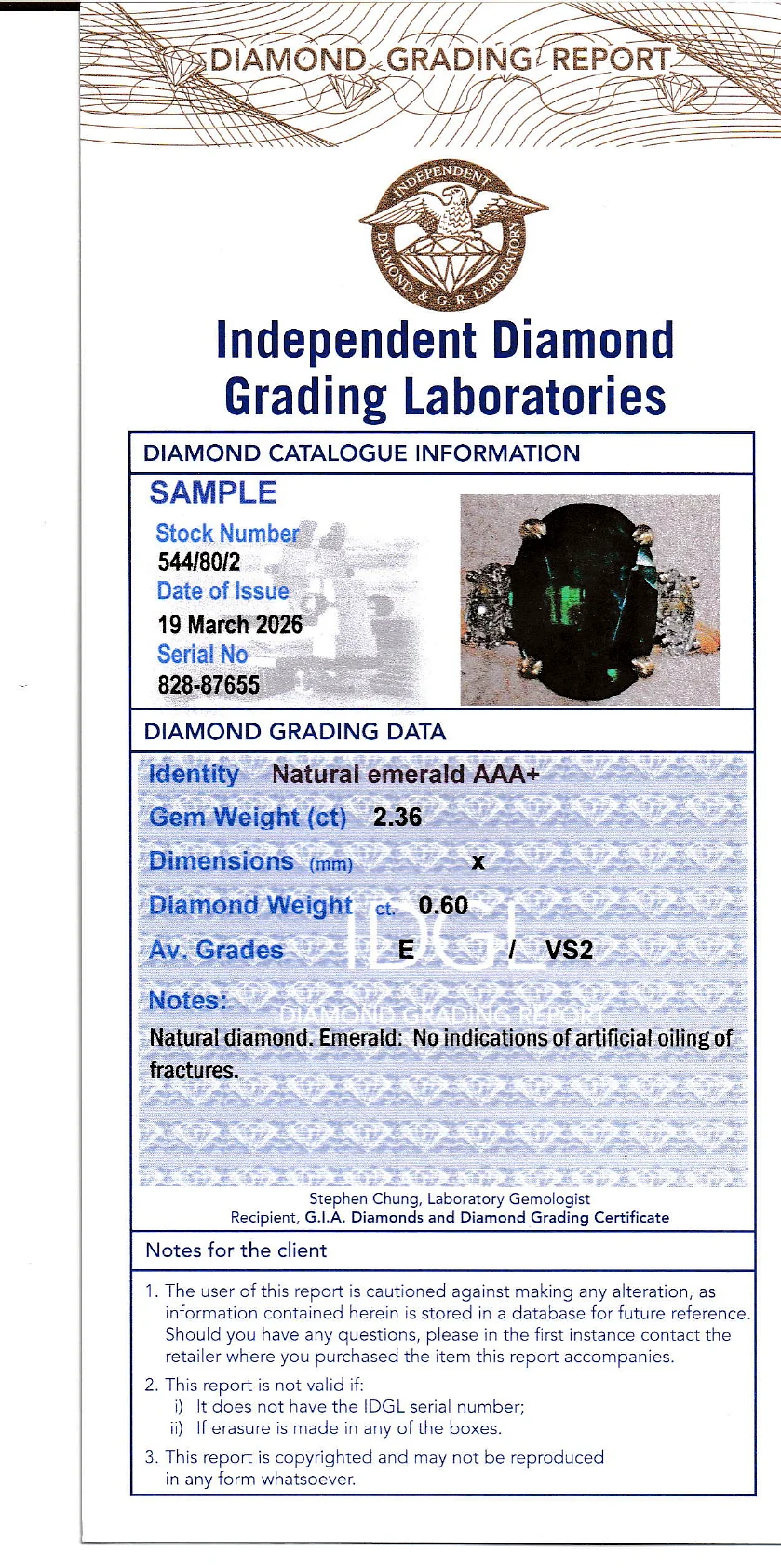 Coloured Gems Reports Sample