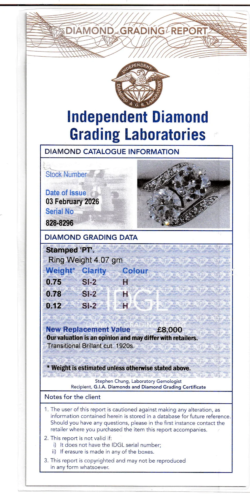 Valuation of Diamond Rings Sample