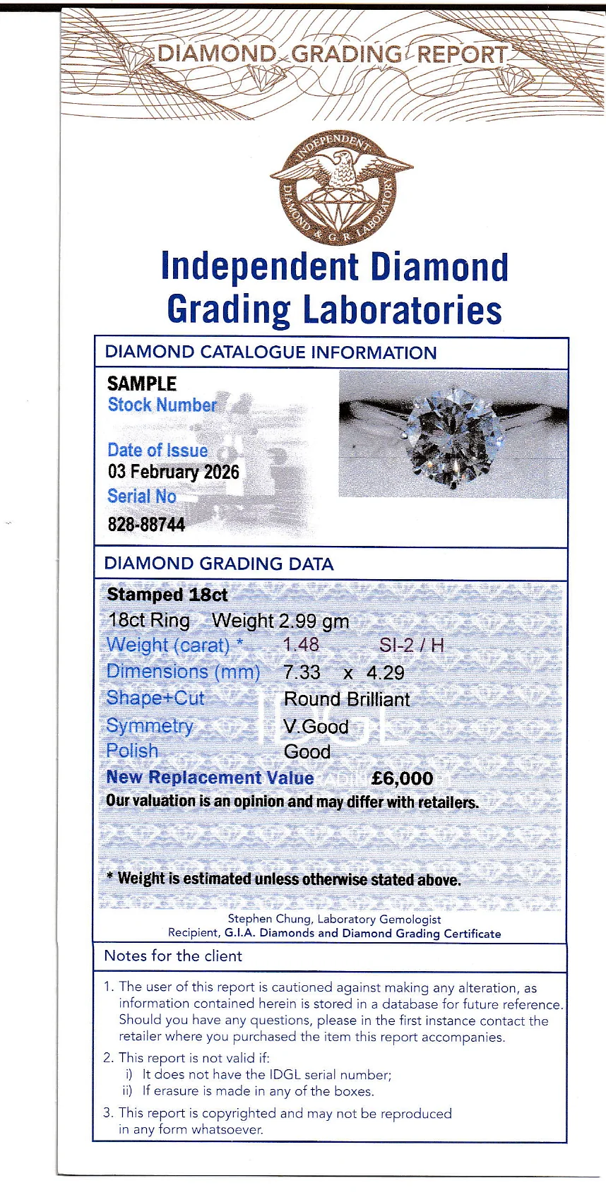 Valuation of Diamond Rings Sample
