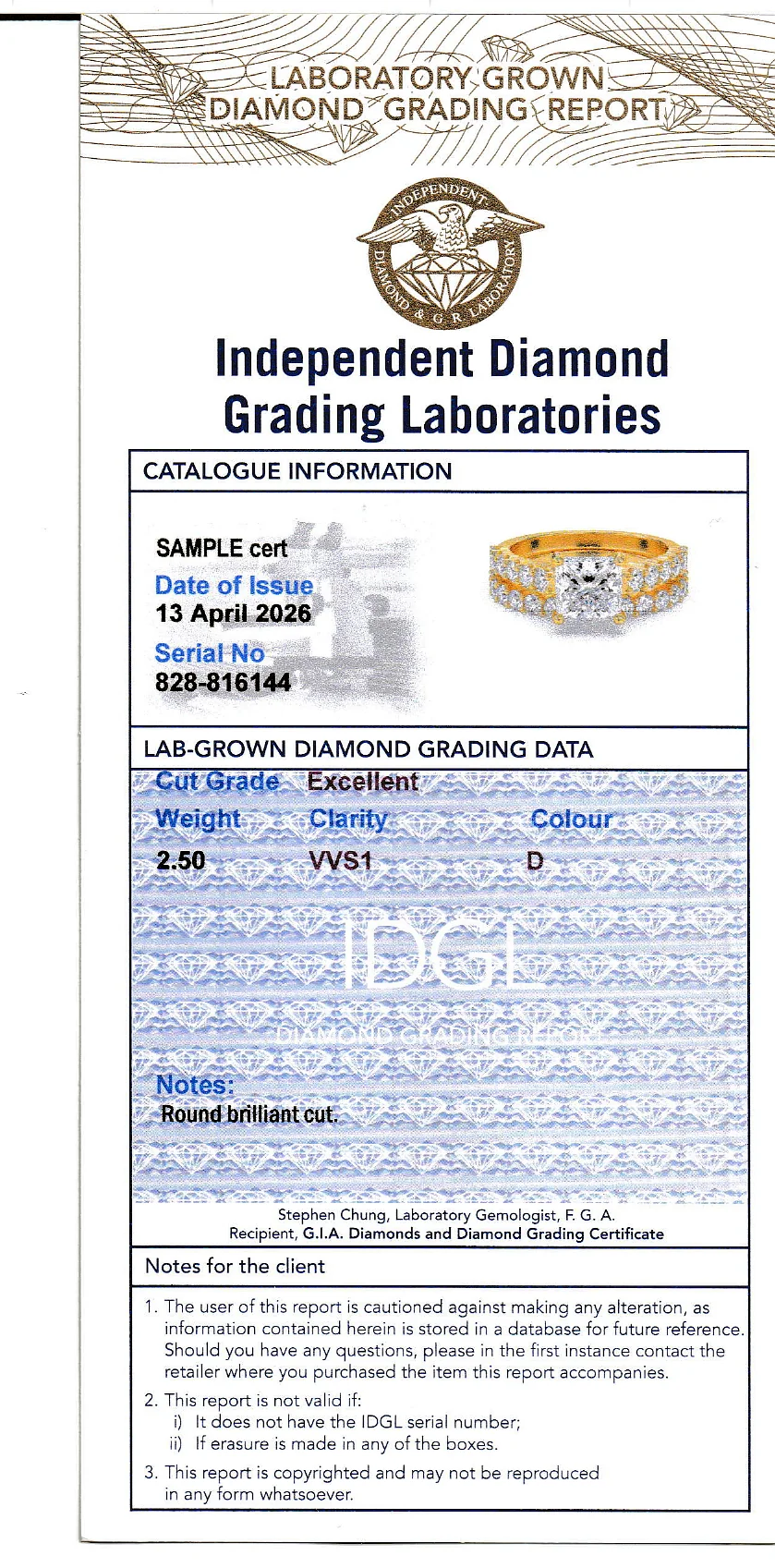 Mini Lab-Grown Diamond Reports Sample