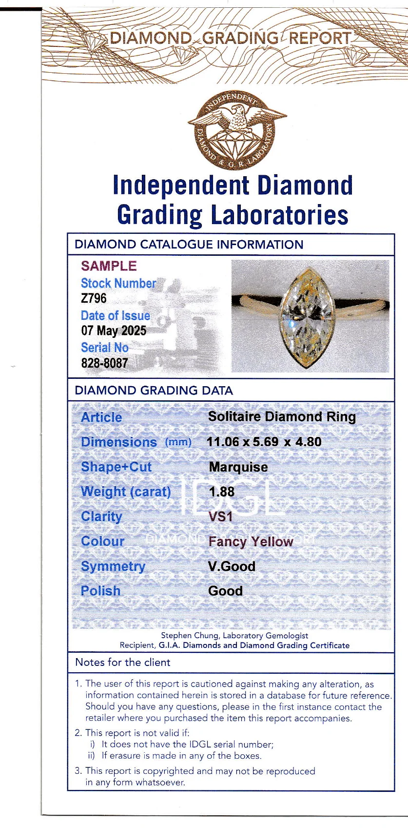 Mini Natural Diamond Reports Sample