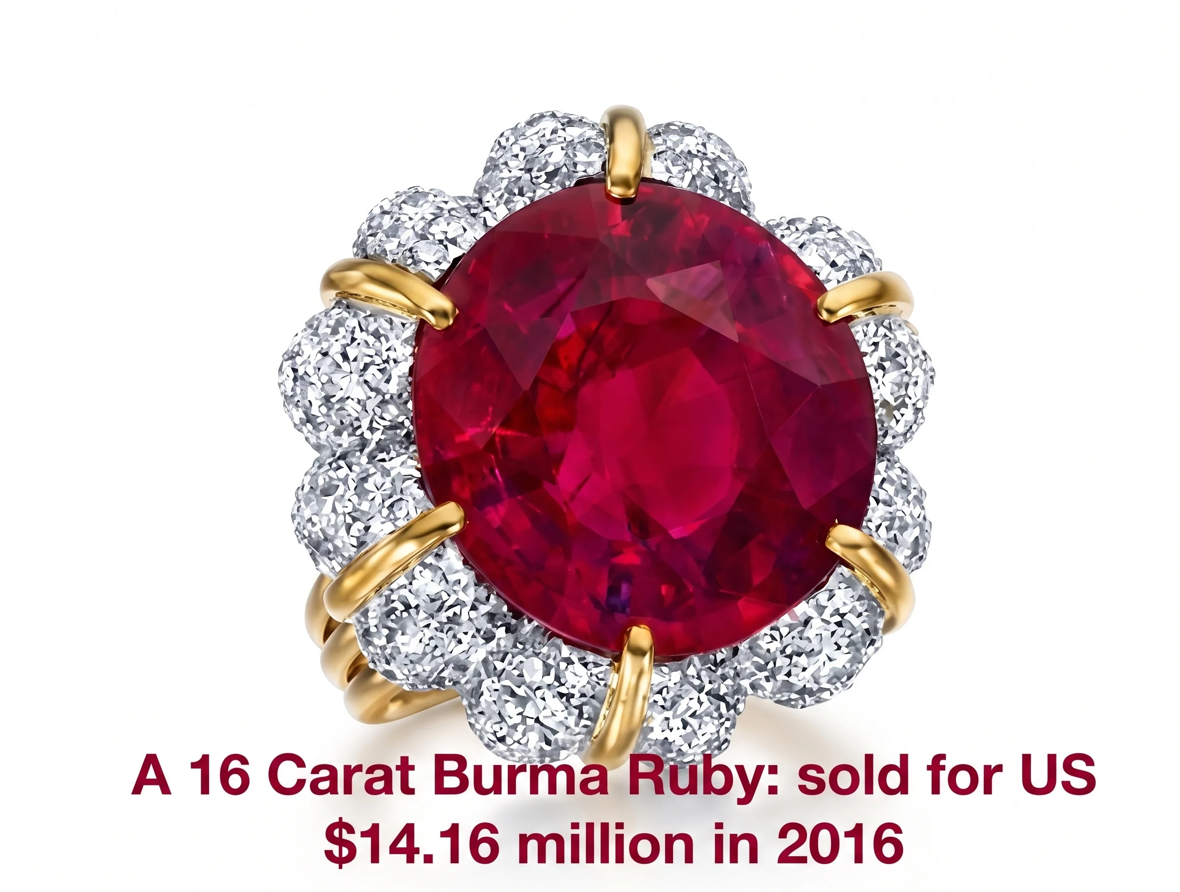 16-carat Burmese ruby and diamond ring