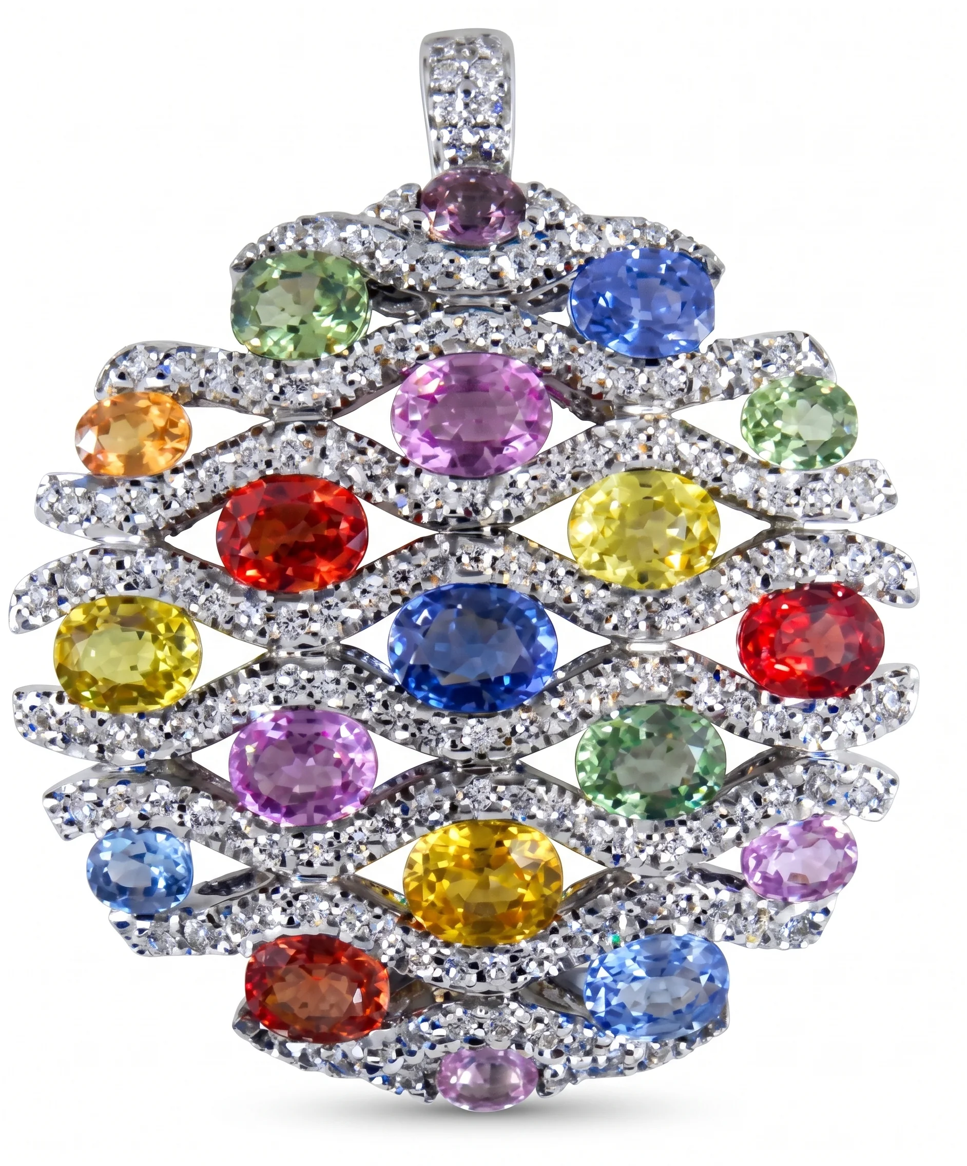 Multi-coloured gemstone and diamond pendant