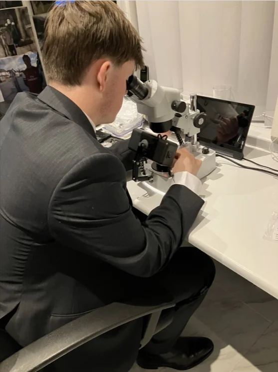 Stereo microscope work, side angle
